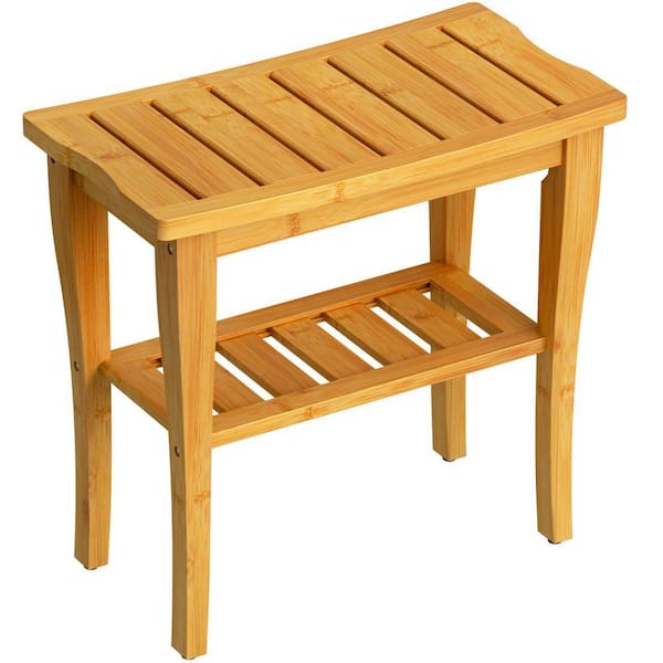 24 in. W Freestanding Bamboo Shower Bench with Storage Shelf, Waterproof Spa Bath Seat for Indoor or Outdoor Use Brown