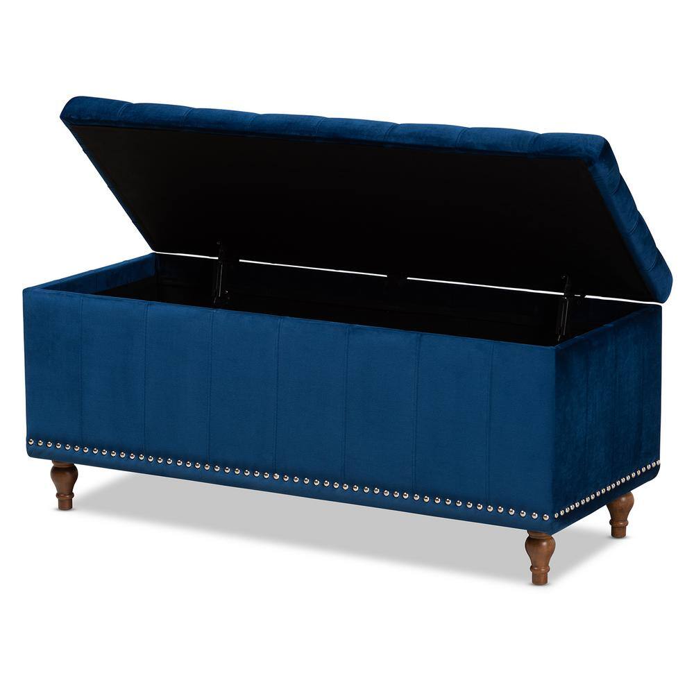 Elegant Navy Blue Velvet 42" Tufted Storage Ottoman Bench