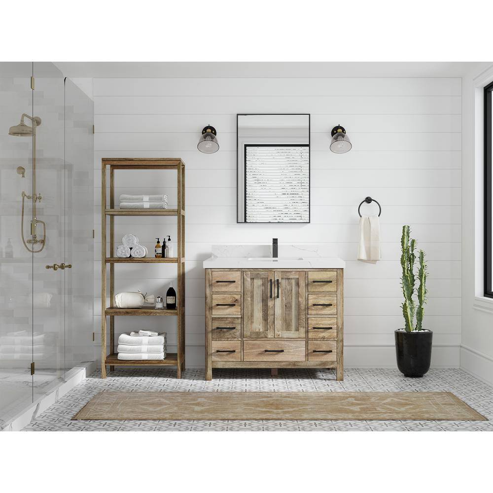 Malibu 42'' Natural Mango Wood Bathroom Vanity with Quartz Top
