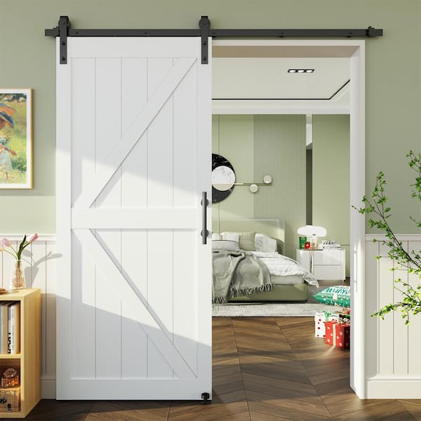 K Series 36 in. x 84 in. White MDF Sliding Barn Door Slab with Hardware Kit