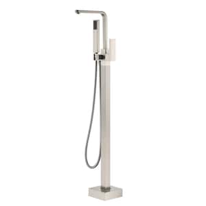 1-Handle Freestanding Tub Faucet with Handheld Shower Head in Brushed Nickel