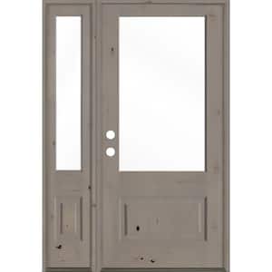 50 in. x 80 in. Farmhouse Knotty Alder Right-Hand Inswing 3/4 -Lite Clear Glass Grey Stain Wood Prehung Front Door LSL