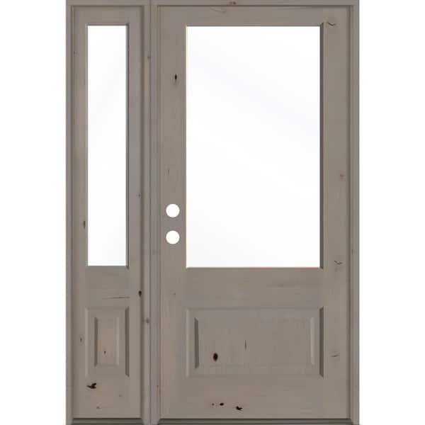 Krosswood Doors 50 in. x 80 in. Farmhouse Knotty Alder Right-Hand Inswing 3/4 -Lite Clear Glass Grey Stain Wood Prehung Front Door LSL