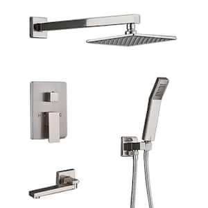 2-Handle 3-Spray Tub and Shower Faucet and Handheld Combo with 8 in. Shower Head in Brushed Nickel (Valve Included)