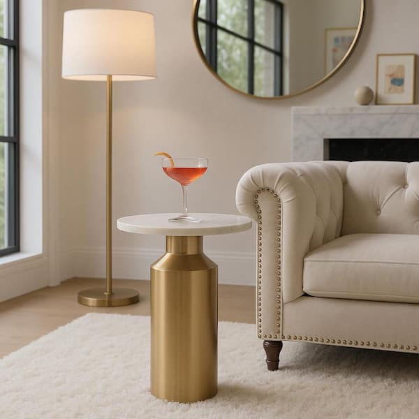 Liv & Skye 17 in. Gold Circle Marble Accent Table