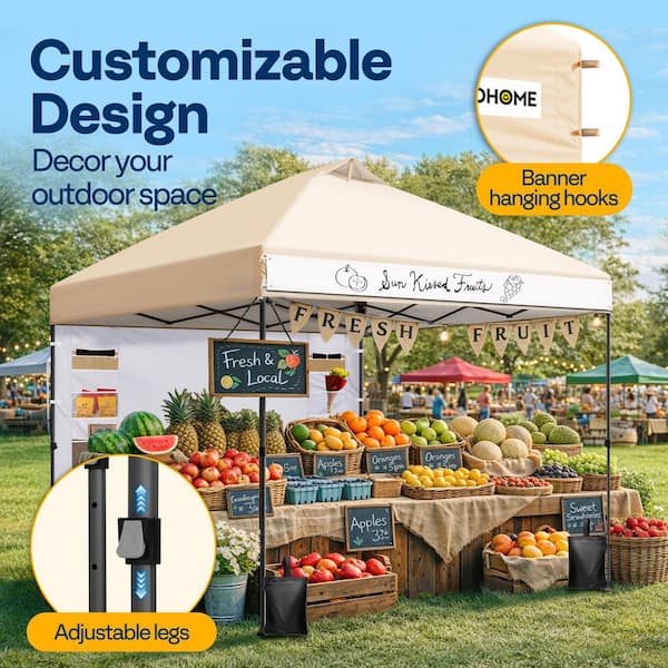 VIVOHOME 8 ft. x 8 ft. Outdoor Portable Beige Easy Setup Pop Up