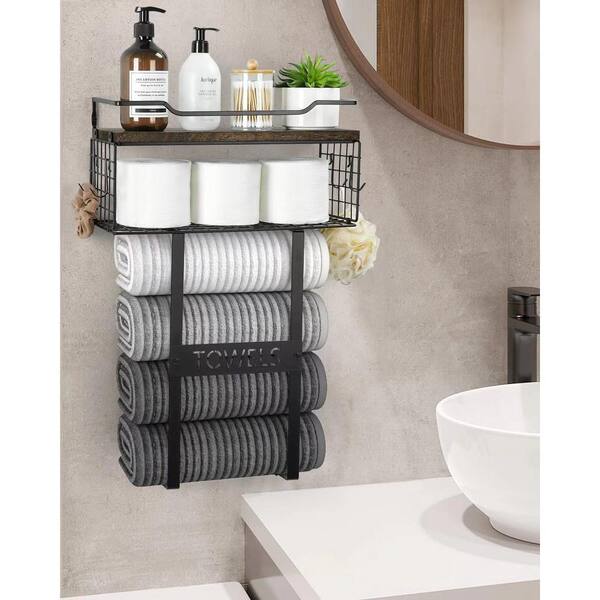 Aoibox Modern SPA Like Vibes Wall Mounted Towel Rack with 4 Detachable Towel Holder Rolled Towel Shelf Organizer in Brown SNSA11 4IN123 The Home Depot