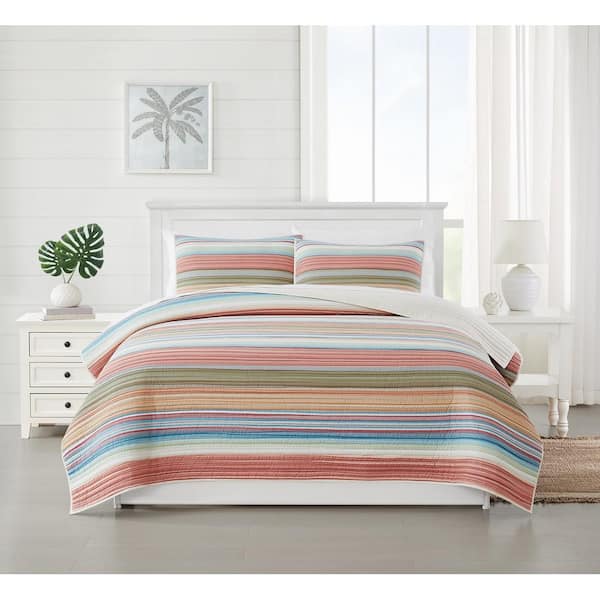 Palm Beach Yarn Dye Cotton Stripe 3 Piece King Quilt Set
