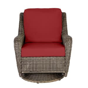 Cambridge Gray Wicker Outdoor Patio Swivel Rocking Chair with CushionGuard Chili Red Cushions