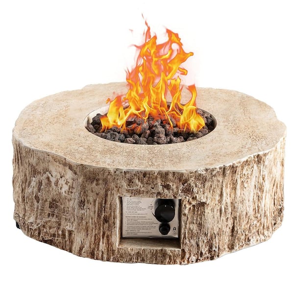 DESwan 28 in. W x 10.6 in. H 30000 BTU Round Magnesium Oxide Outdoor Propane Gas Light Brown Fire Pit BSC039 - The Home Depot