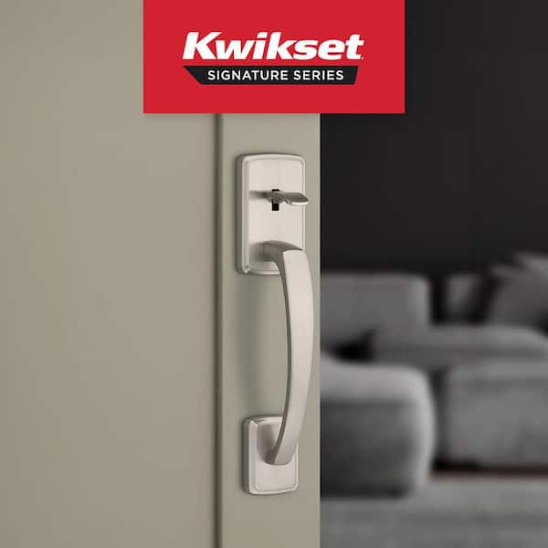Brentford Satin Nickel Exterior Grip Door Handleset with Sora Door Knob with Microban Antimicrobial Technology