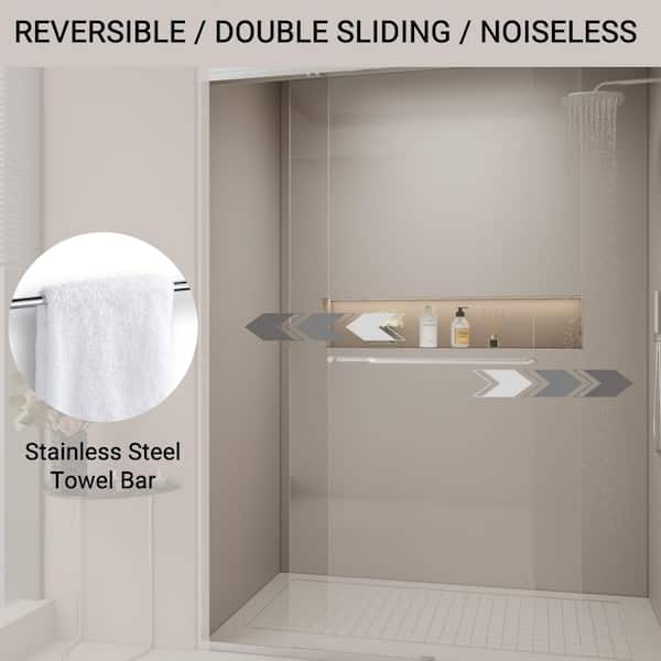 44 in. to 48 in. W x 72 in. H Double Sliding Semi-Frameless Shower Door in Nickel Finish with Tempered Clear Glass