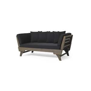Otto Wood Outdoor Black and Gray Expandable Day Bed with Black Cushions
