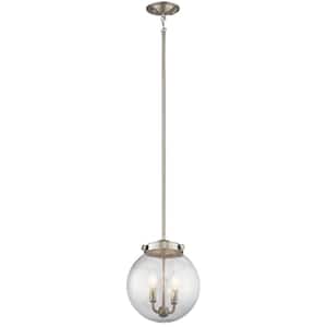 Holbrook 2-Light Brushed Nickel Transitional Shaded Kitchen Mini Pendant Hanging Light with Clear Seeded Glass