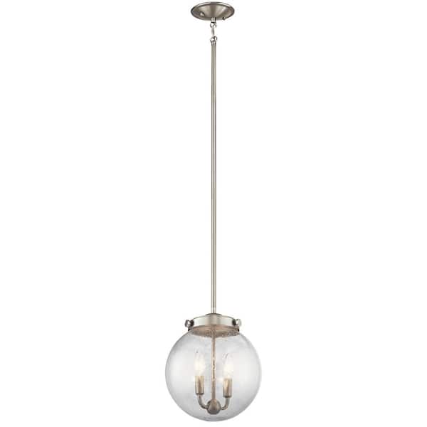 KICHLER Holbrook 2-Light Brushed Nickel Transitional Shaded Kitchen Mini Pendant Hanging Light with Clear Seeded Glass