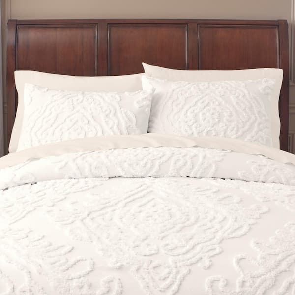Home Decorators Collection Fairhaven 3-Piece Ivory Textured Medallion Cotton  Full/Queen Duvet Cover Set NH-200385-Y - The Home Depot