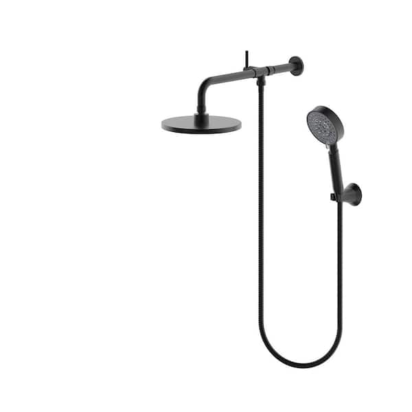 UPIKER Single-Handle 5-Spray 1.8 GPM Shower Faucet with 8 in. Wall Mount Dual Round Shower Head in Matte Black