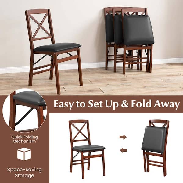 Costway Black and Brown Folding Dining Chairs Foldable Chairs with
