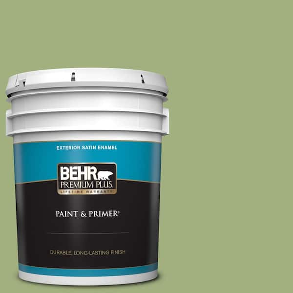BEHR PREMIUM PLUS 5 gal. #M360-5 Fresh Guacamole Satin Enamel Exterior Paint & Primer