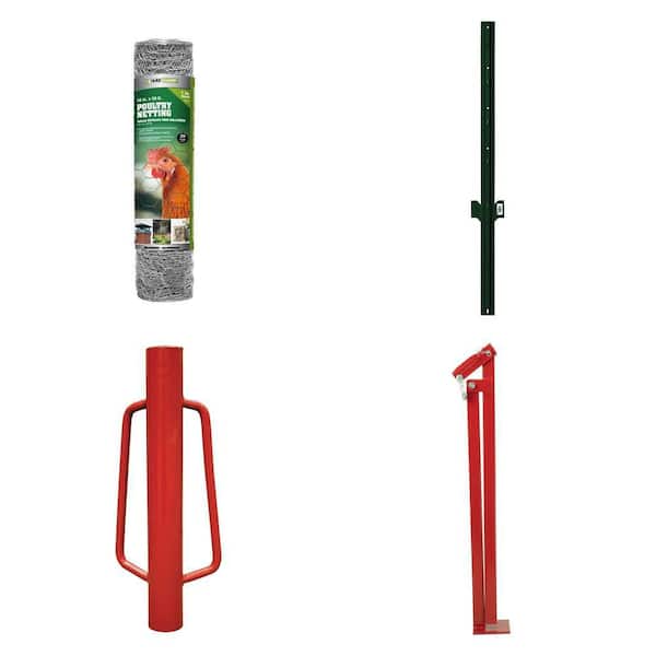 1.  5 ft. x 50 ft. 20-Gauge Poultry Netting, 1-1/4 in. x 3/4 in. x 3 ft. Steel U-Post, Driver and T-Post Puller
