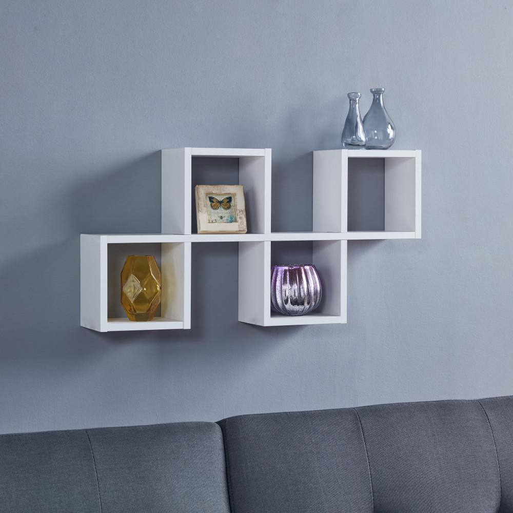 Minimalist White Wood Floating Cube Wall Shelf - Versatile Display