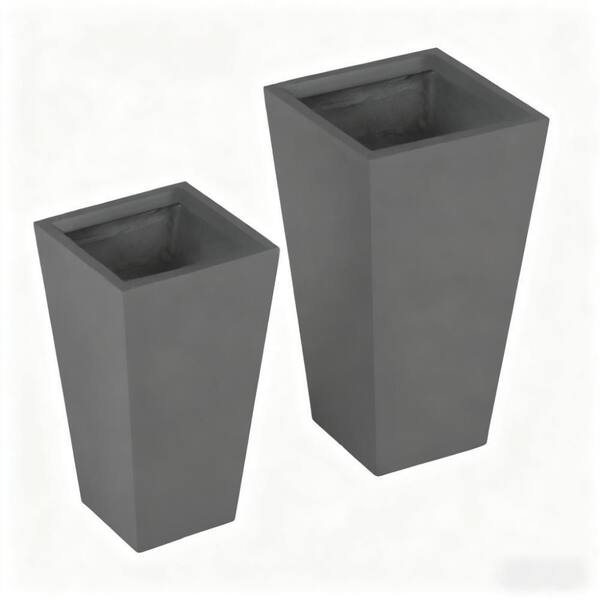 Stackable Plant Box VAMOP Gray Stone Stackable Planter Box (Set of 2) with Drainage Holes ...