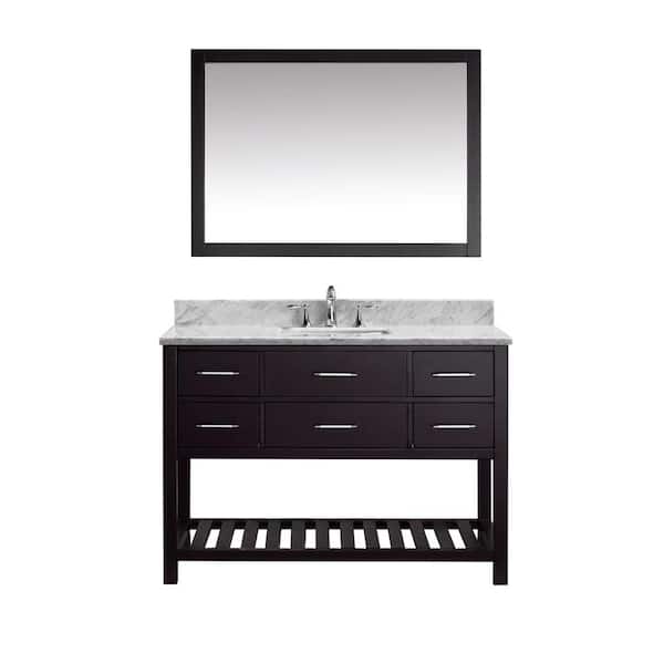 Virtu USA Caroline Estate 49 in. W Bath Vanity in Espresso with Marble Vanity Top in White with Square Basin and Mirror