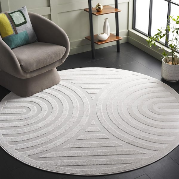 Stella Ivory 7 ft. x 7 ft. High-Low Arches Round Indoor/Outdoor Area Rug