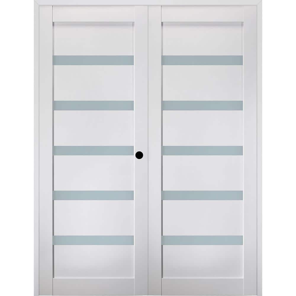Leora 36 in. x 80 in. Left-Handed Active 5-Lite Frosted Glass Bianco Noble Wood Composite Double Prehung French Door price history on PriceWatchPro