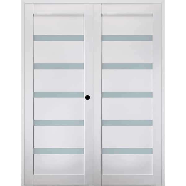 Belldinni Leora 56 in. x 80 in. Left-Handed Active 5-Lite Frosted Glass Bianco Noble Wood Composite Double Prehung French Door