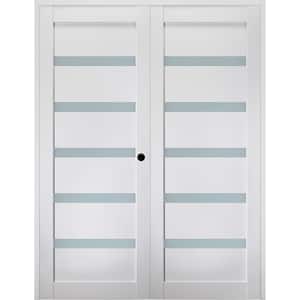 Leora 64 in. x 80 in. Left-Handed Active 5-Lite Frosted Glass Bianco Noble Wood Composite Double Prehung French Door