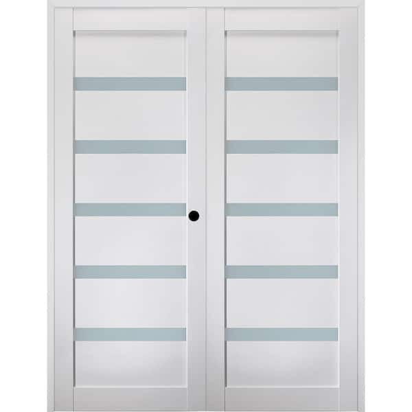 Belldinni Leora 72 in. x 80 in. Left-Handed Active 5-Lite Frosted Glass Bianco Noble Wood Composite Double Prehung French Door