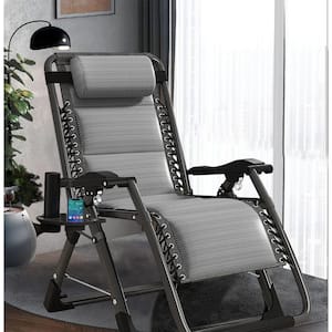 Zero Gravity Chair, Outdoor Padded Lounge Chair with Side Table, Steel Frame Reclining Chair, Light gray&Black Cushion