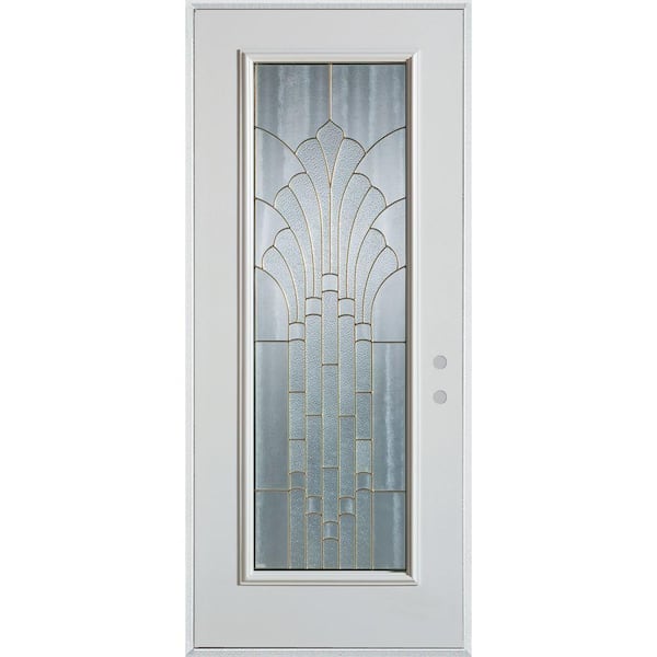 Stanley Doors 36 in. x 80 in. Art Deco Full Lite Painted White Left-Hand Inswing Steel Prehung Front Door