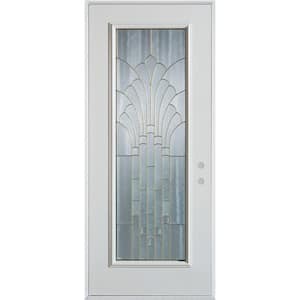 32 in. x 80 in. Art Deco Full Lite Painted White Left-Hand Inswing Steel Prehung Front Door