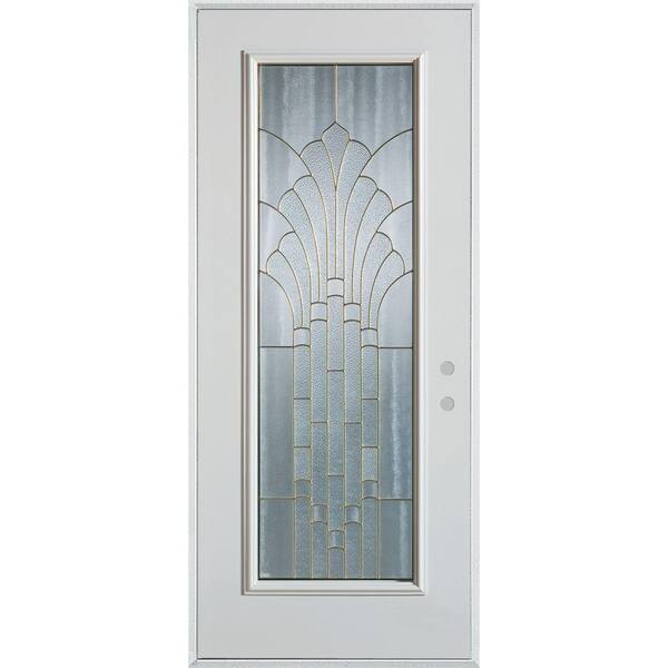 Stanley Doors 32 in. x 80 in. Art Deco Full Lite Painted White Left-Hand Inswing Steel Prehung Front Door