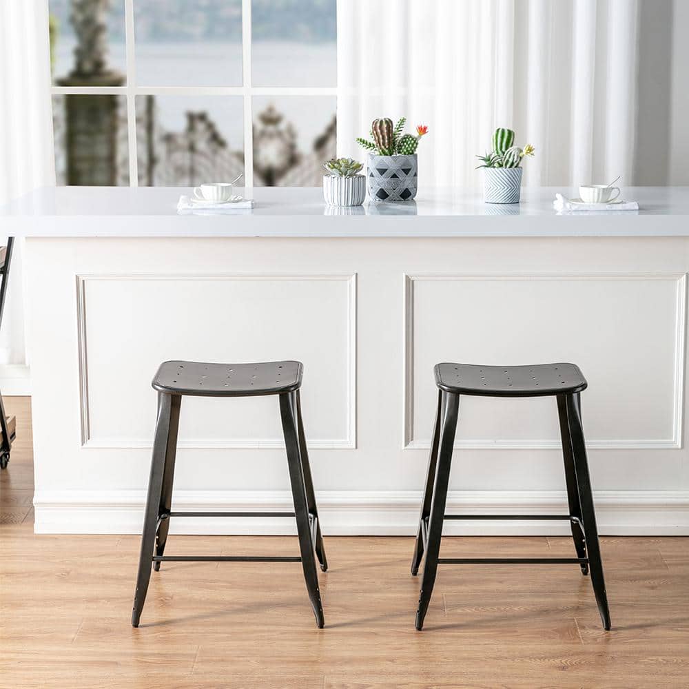 Lennon Silver Metal Backless Saddle Counter Stools, Set of 2