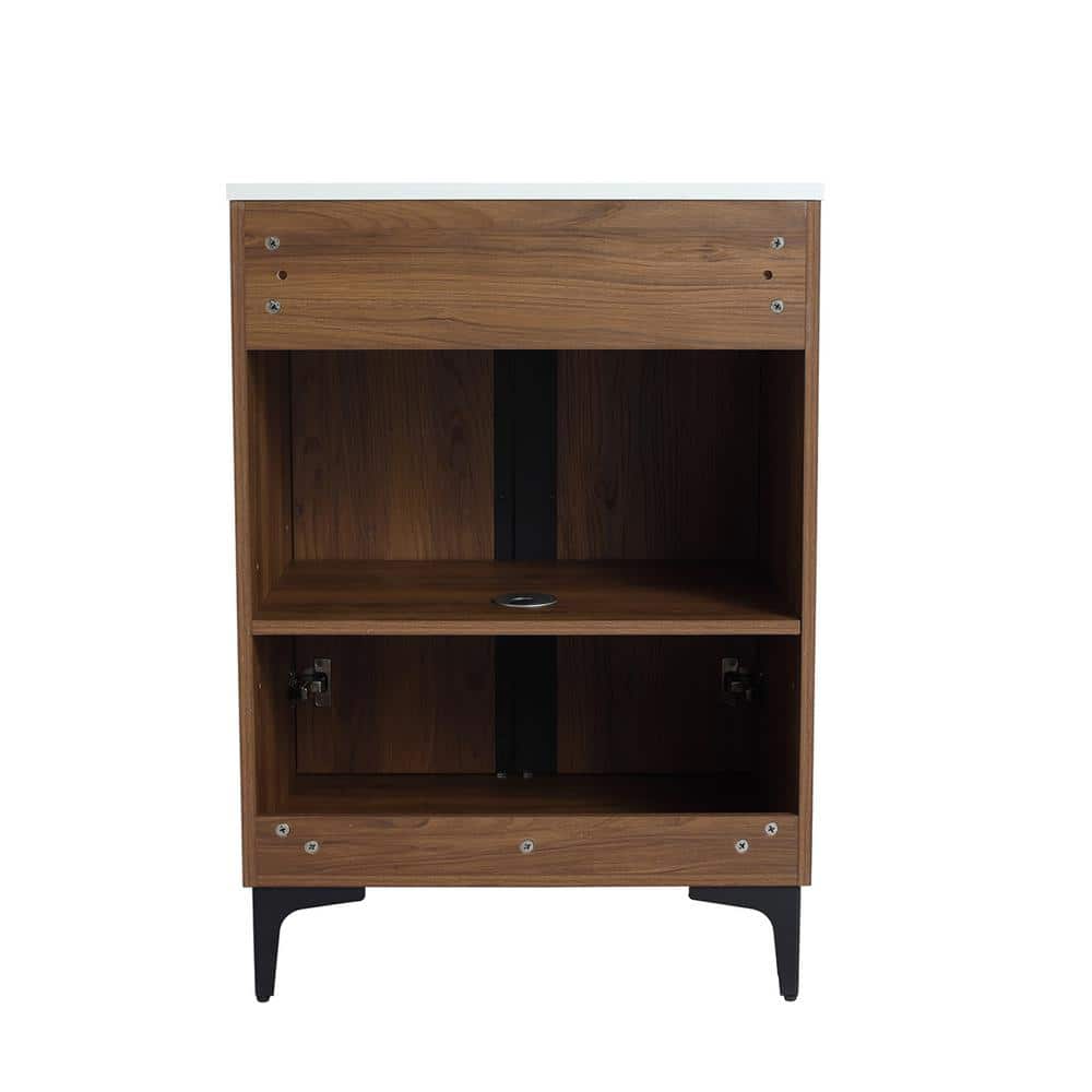 24'' Brown Walnut Single Vanity with White Resin Sink