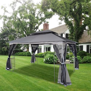 Outdoor 13 ft. x 10 ft. Gray Canopy Tent with Ventilated Double Top and Removable Mosquito Netting