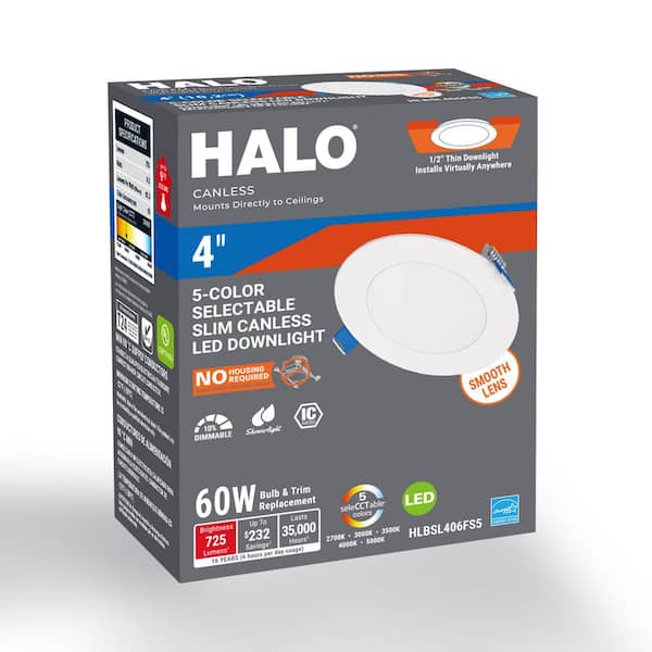 HLBSL 4 in. Can Less Integrated LED, 600 Lumens, 5CCT, White