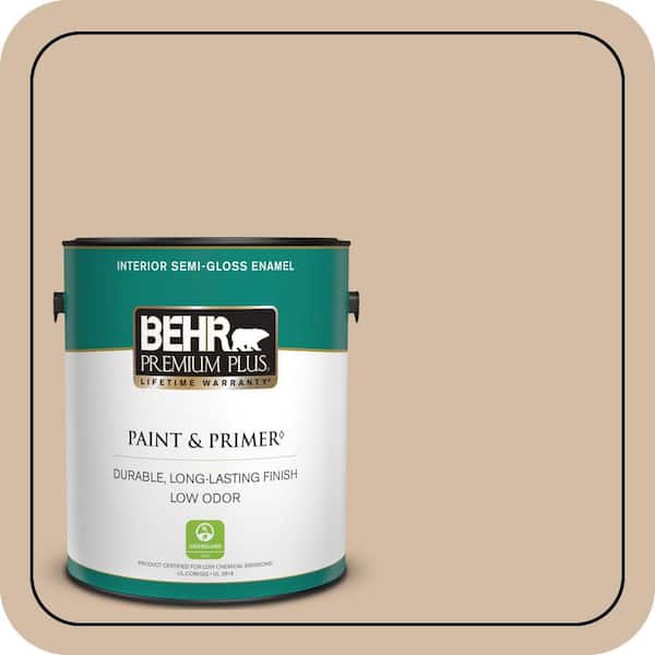 BEHR PREMIUM PLUS 1 gal. #290E-3 Classic Taupe Semi-Gloss Enamel Low Odor Interior Paint & Primer