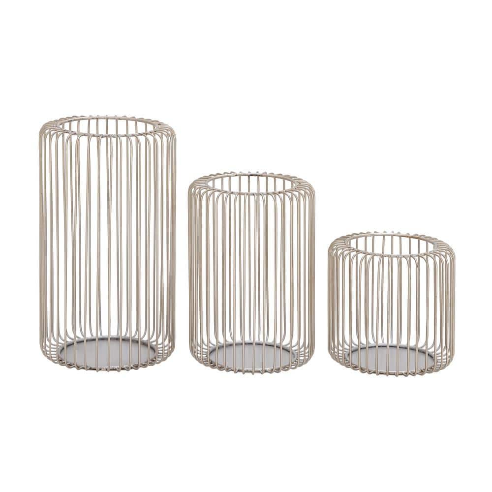 Silver Metal Cage Style Hanging Hurricane Candle Lantern Set