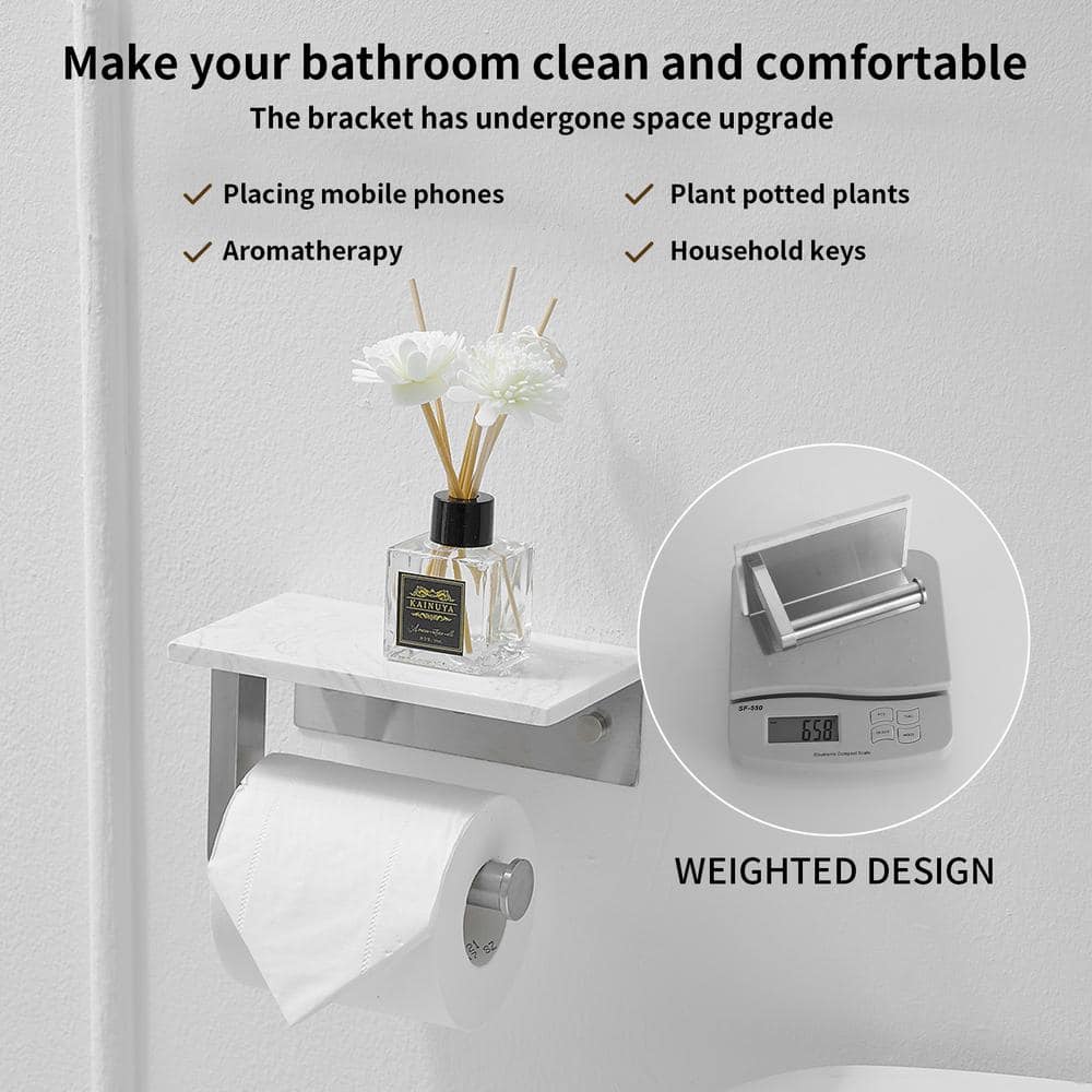Brushed Gold Wall Mounted Toilet Paper Holder with Marble Shelf