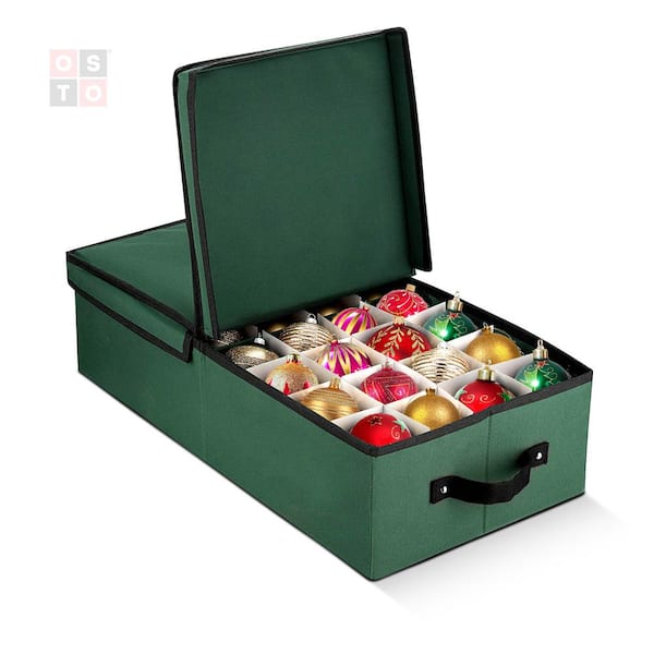 OSTO 26 in. Green 600D Polyester Holiday Ornament Storage Box (64-Ornaments)