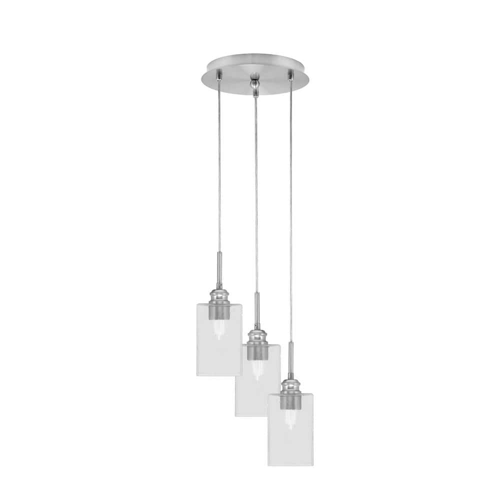 Savannah 9.75 in. 3-Light Brushed Nickel Cord Pendant Light Clear Bubble Gl