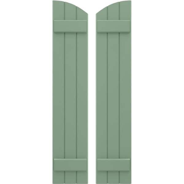 Ekena Millwork 10-1/2 in. W x 39 in. H Americraft Exterior Real Wood Joined Board and Batten Shutters w/Elliptical Top in Track Green