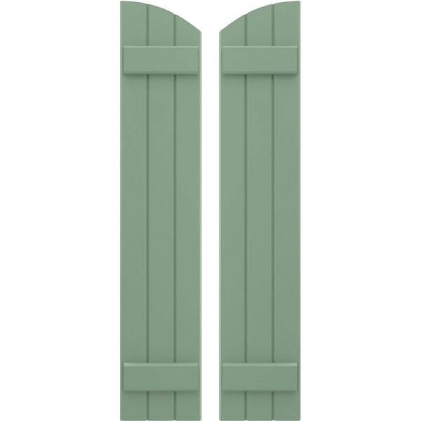 Ekena Millwork 10-1/2 in. W x 49 in. H Americraft Exterior Real Wood Joined Board and Batten Shutters w/Elliptical Top in Track Green