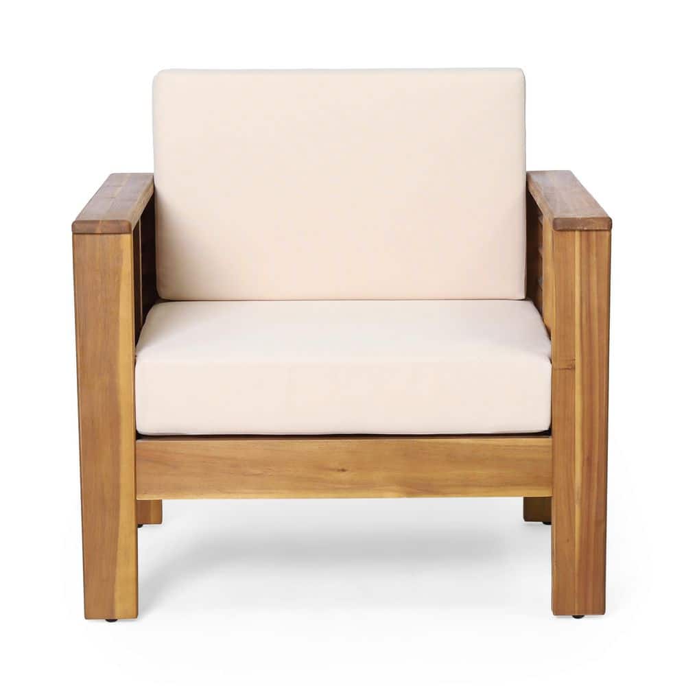 Brown Wood Outdoor Lounge Chair Club Chairs with Beige Cushions price history on PriceWatchPro
