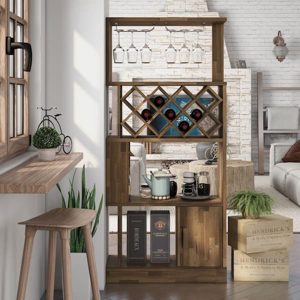 Del Mesa 11-Bottle Light Hickory Wine Rack With Stemware Rack