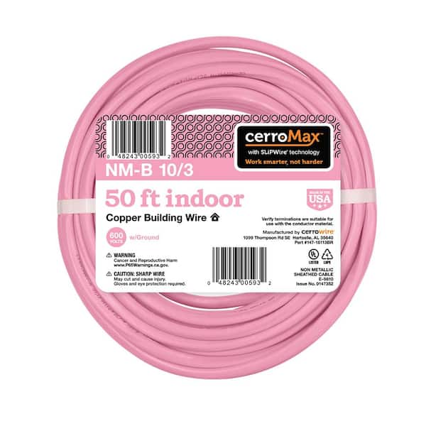 Cerrowire 50 ft. 10/3 Pink Solid CerroMax SLiPWire Copper NM-B Wire